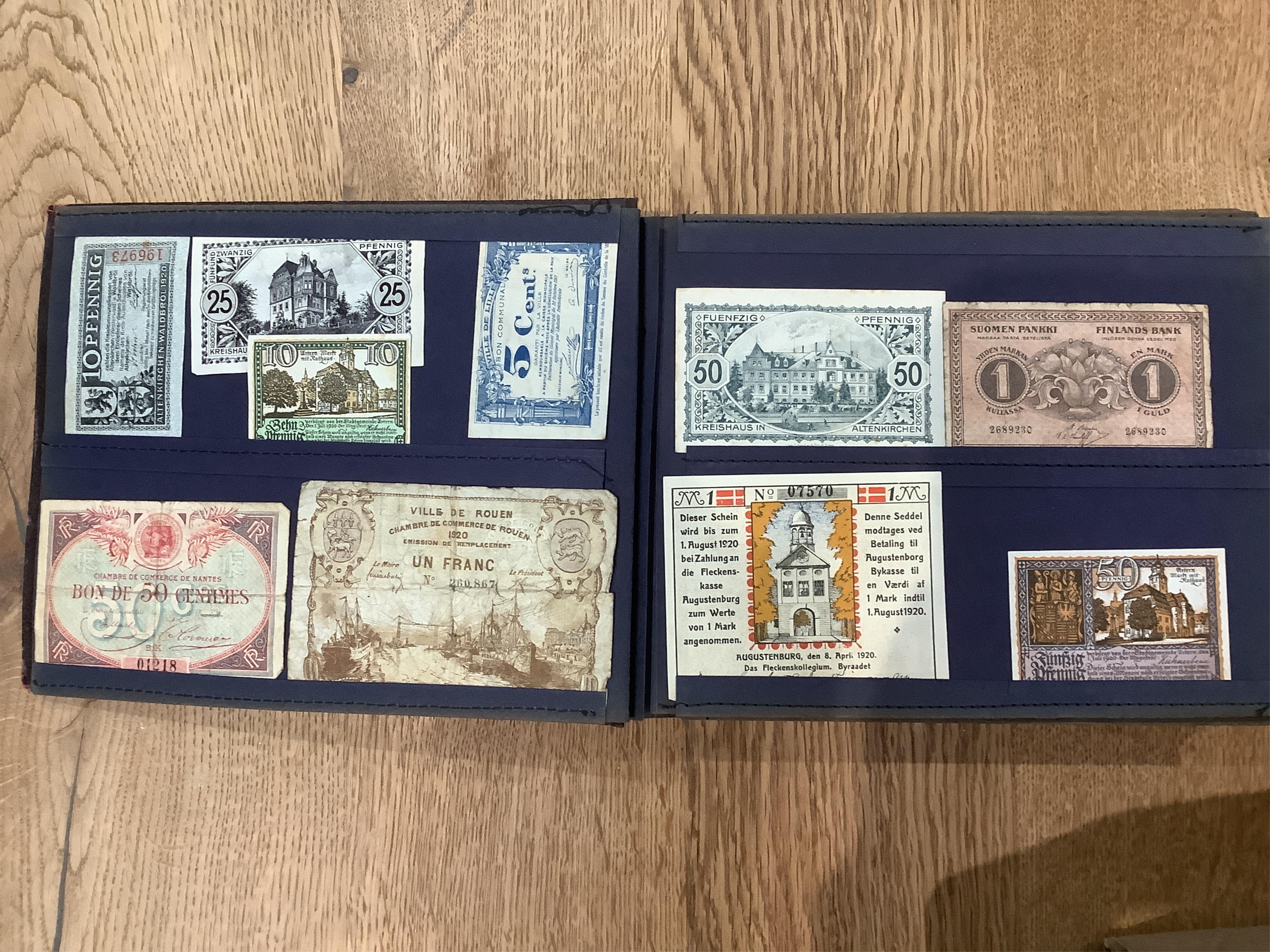 An album of early to mid 20th century French, German and Austrian banknotes